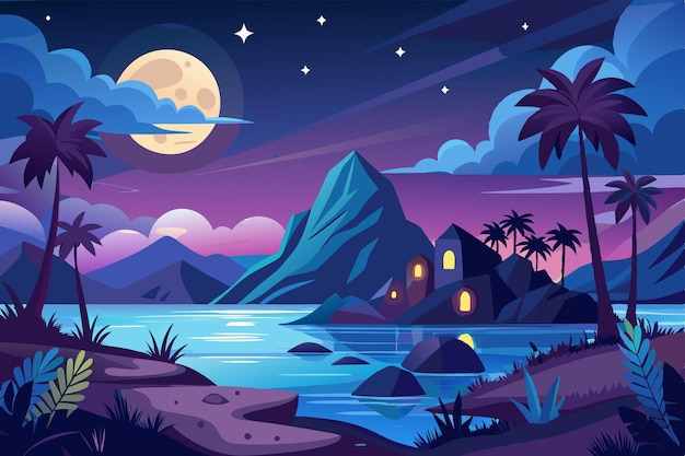 Vector night landscape vector illustration