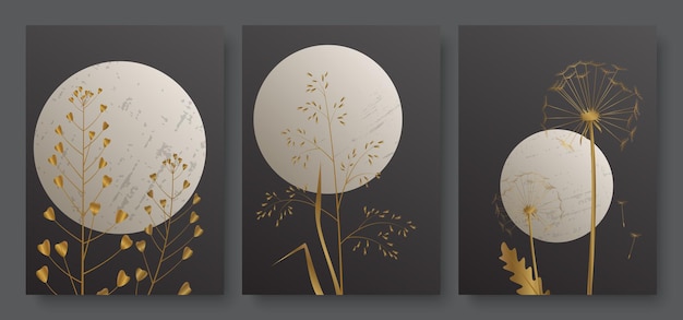 Night landscape with full moon and golden meadow grass minimal luxury gold foliage