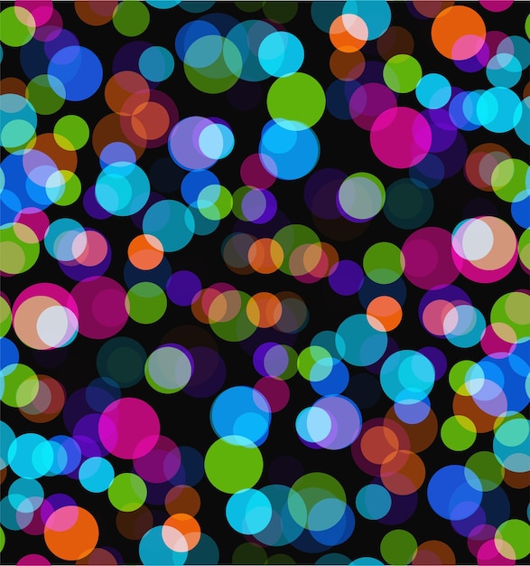 Vector night lights seamless bokeh vector background colorful transparent circle pattern on black backdrop