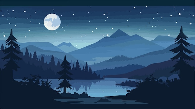 Vector night natural landscape flat vector on white background