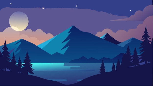 Night Nature Scene Vector Art Graphics Illustration