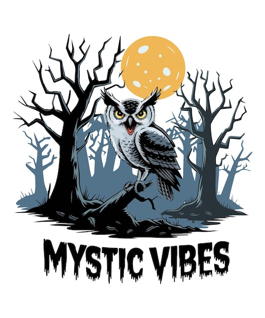 Vector night owl into the mystical forest