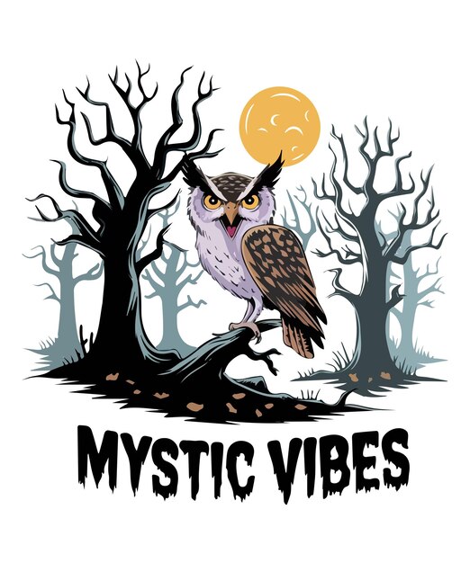 Vector a night owl ventures into the mystical forest