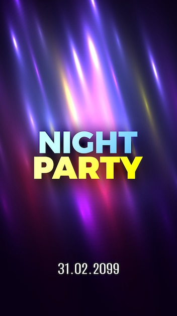 Night party glowing colorful poster.