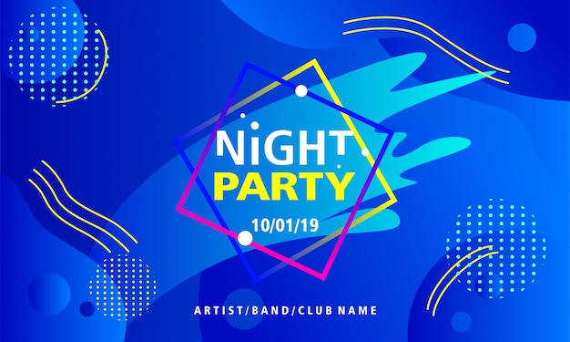 Night party poster design template on blue background