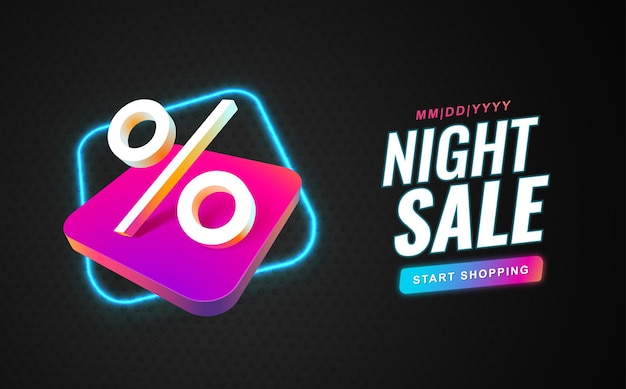 Night sale special offer vector banner template with percent sign black friday or cyber monday