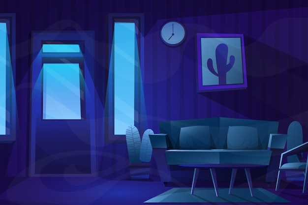 Vector night scene of chair and table on wooden floor