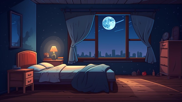 Vector a night scene with a full moon and a window