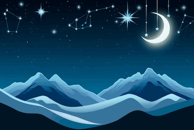 Vector a night scene with a moon and stars in the sky