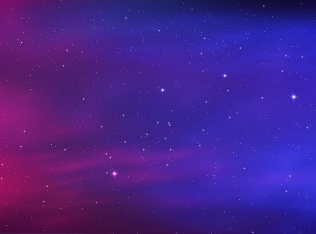 Vector night shining starry sky blue cosmos background purple space stars with nebula galaxy vector