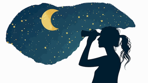 Night Silhouette Woman Using Binoculars Outdoors