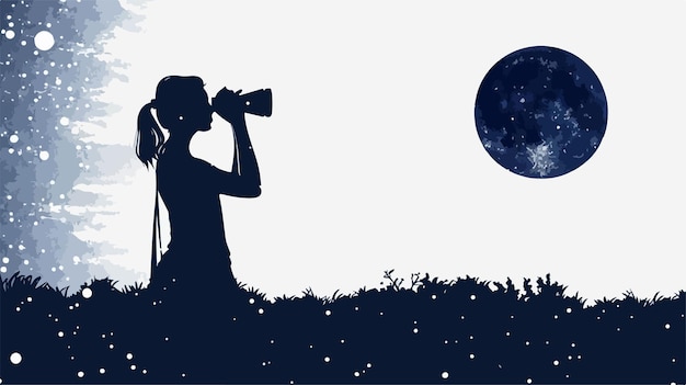 Night Silhouette Woman Using Binoculars Outdoors