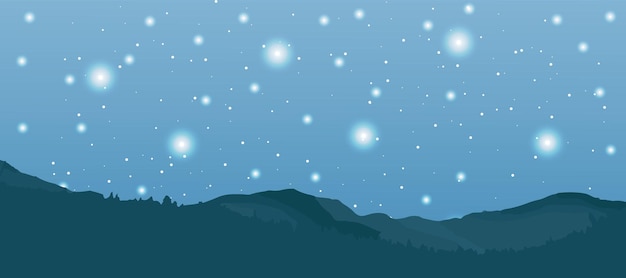 Vector night sky background with stars and mountains