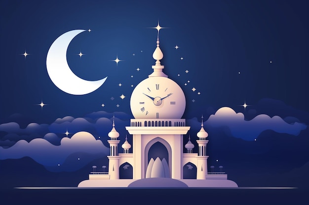 Night Sky Mosque with Clock