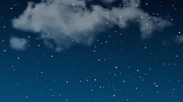 Night sky with clouds and many stars. Abstract nature background with stardust in deep universe. Vector illustration.