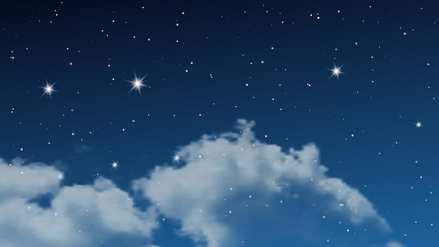 Night sky with clouds and many stars Abstract nature background with stardust in deep universe Vector illustration