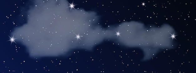 Vector night sky with clouds and many stars