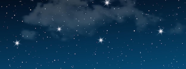 Vector night sky with clouds and many stars