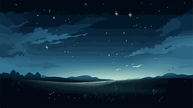 Vector night sky with gray clouds and stars