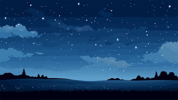 Vector night sky with gray clouds and stars