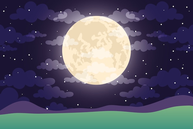 Night sky with moon and clouds scene