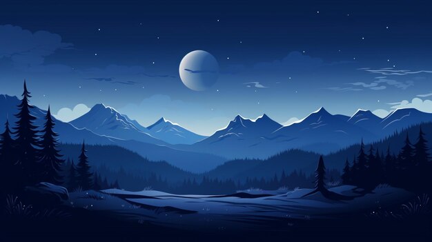 Vector a night sky with a moon and mountains in the background