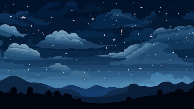 Vector a night sky with stars and mountains