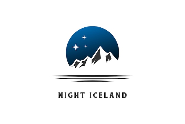 Night Star with Ice Snow Mountain Hill for Outdoor Adventure Logo Design Vector