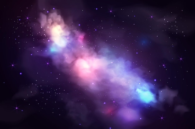 Night starry sky, purple nebula and Milky Way.