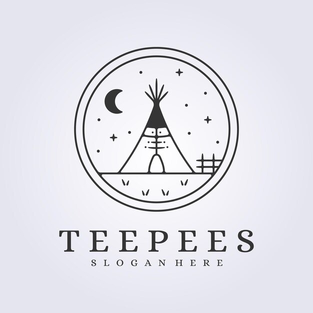 Vector night teepee tent of traditional american ethnic in emblem for logo icon vector illustration design