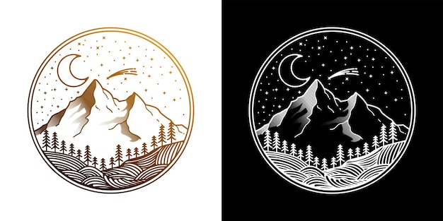 Night vintage mountain logo design