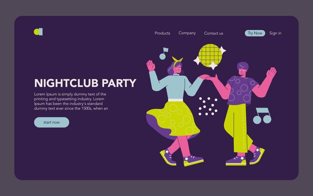 Vector nightclub party concept animated characters dance under a disco ball capturing the dynamic nightlife