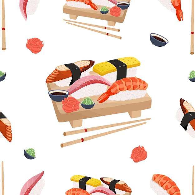 Nigiri sushi seamless pattern. 