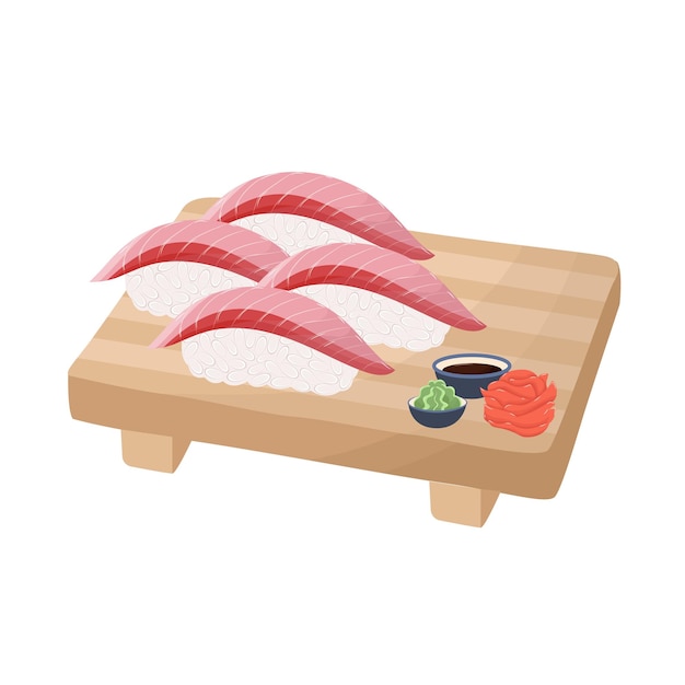 Nigiri with trout fish. Vector sushi. Delivery food icon. Japanese food.