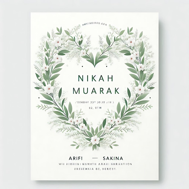 Vector nikkah mubarak card luxury floral wreath wedding card islamic wedding invitation card