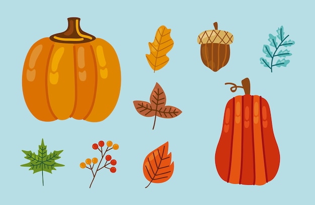 Nine hello autumn set icons