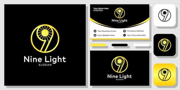 Nine Light number symbol sun lamp ray with business card template