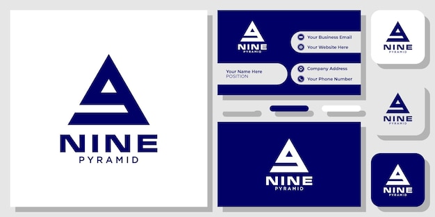 Nine Pyramid triangle shape geometric number with business card template