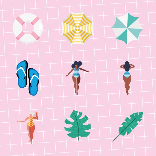 Nine summer vacations icons