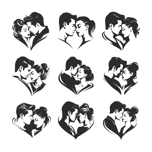 Nine vector images of couples in love men and women