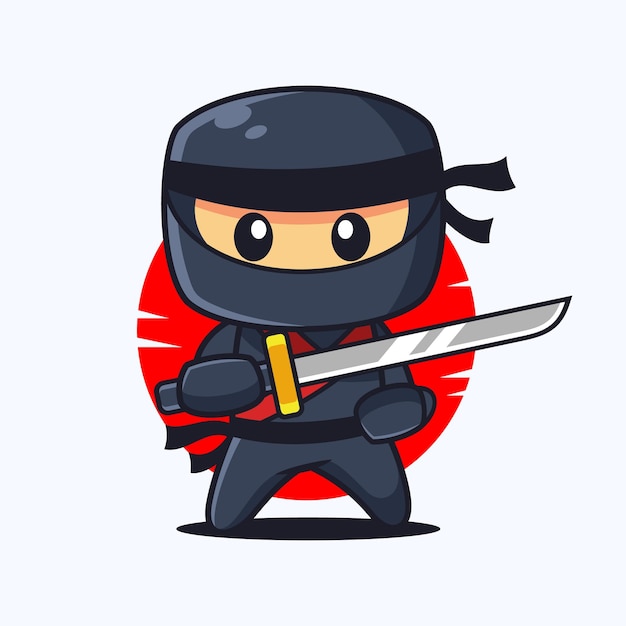 Ninja Cartoon Character with Katana Sword