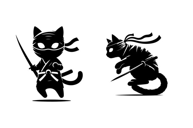 Vector ninja cat silhouette