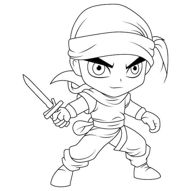 ninja coloring page is isolated clean and minimalistic simple line artwork and cute coloring art