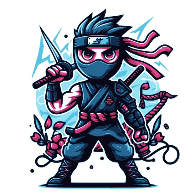 ninja fighter in cartoon style on white background