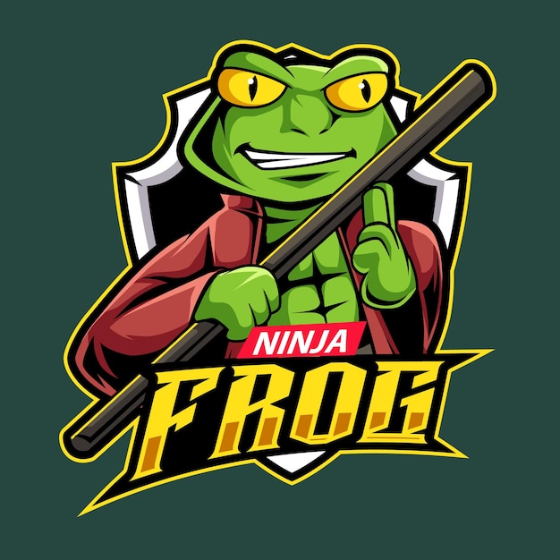 Ninja frog mascot gaming logo illustration