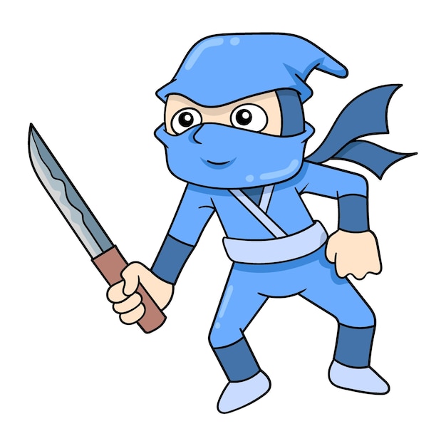 Ninja holding sharp sword ready to fight doodle icon image kawaii