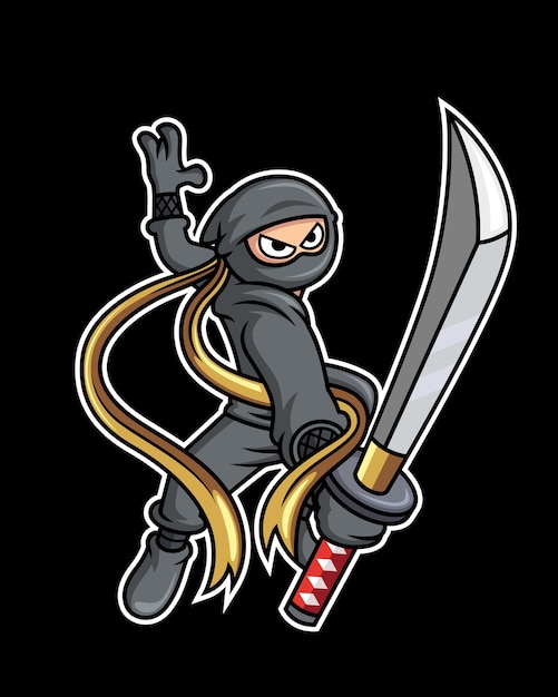 ninja holding sword Isolated on black