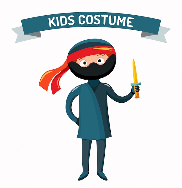 Ninja kid costume isolated vector illustration