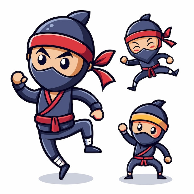 Vector ninja pose set vector