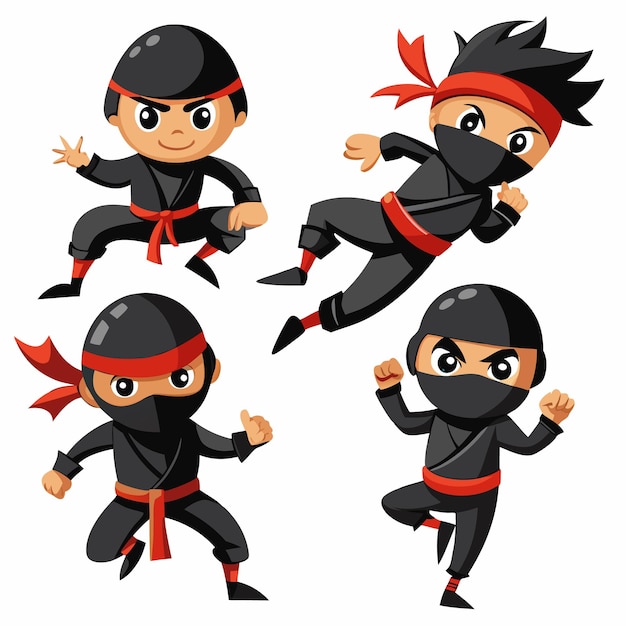 Vector ninja pose set vector